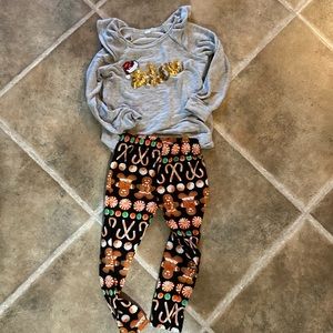 Gray long sleeve and Christmas leggings
